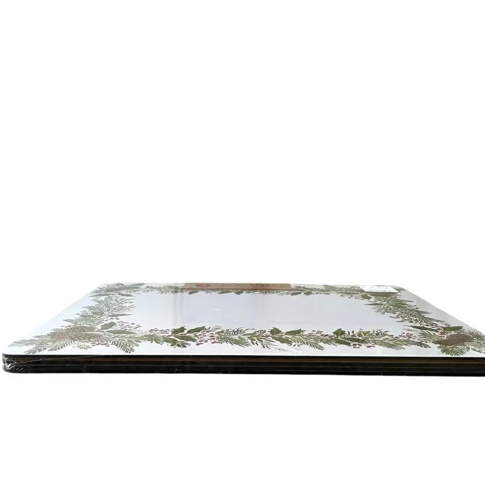 Christmas Cork Backed Hard Placemats Holiday Holly & Pine Garland Set of 4 New